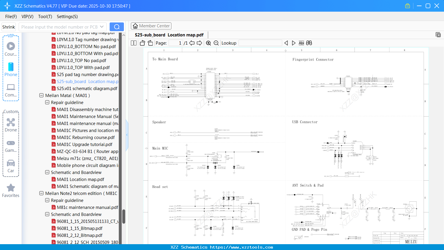 Meizu S25-sub_board Location Map